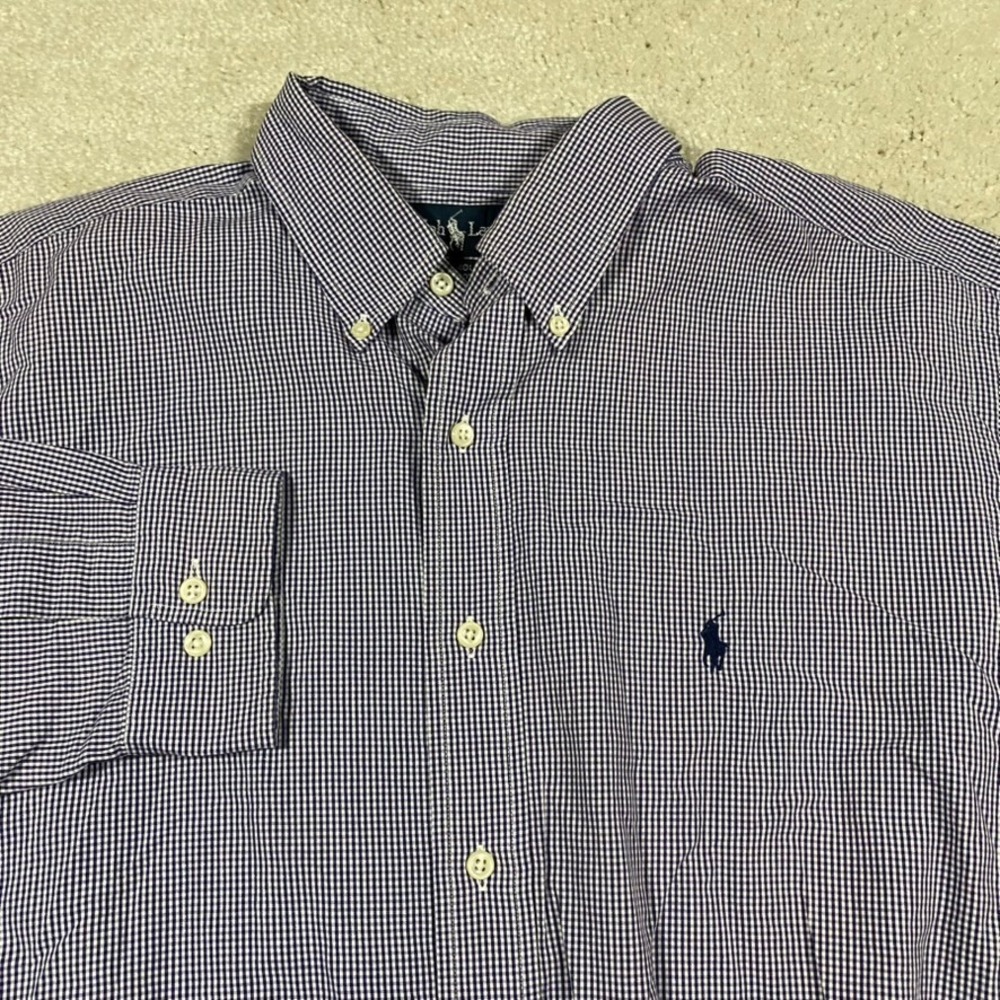 Polo Ralph Lauren Shirt Mens 16.5 34/35 Yarmouth Purple Gingham Button Down